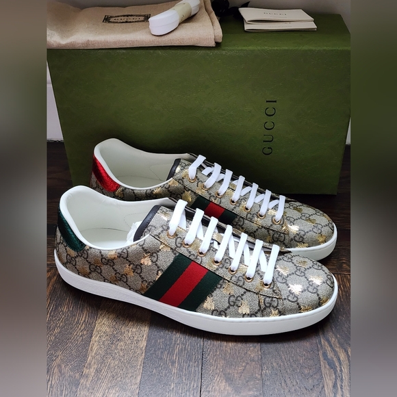 $650 Brand New Gucci Ace Mens Sneakers GG Supreme Bees G 11.5 US 12.5